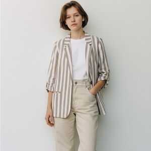 A New Day Beige and White Striped Blazer